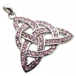 Pink Crystal Triquetra Sterling Silver Pendant